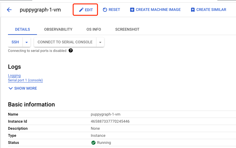 Edit VM instance