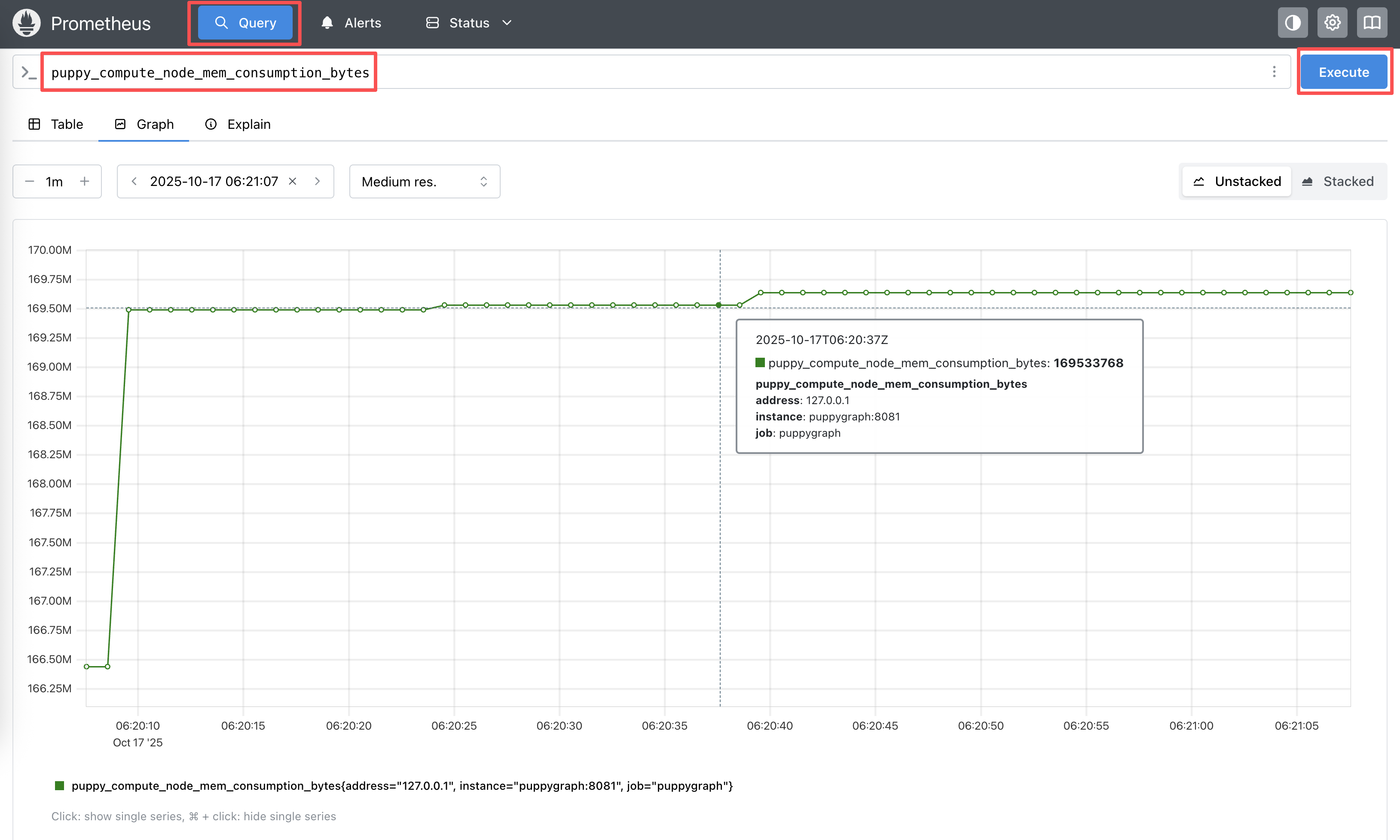 Prometheus query results