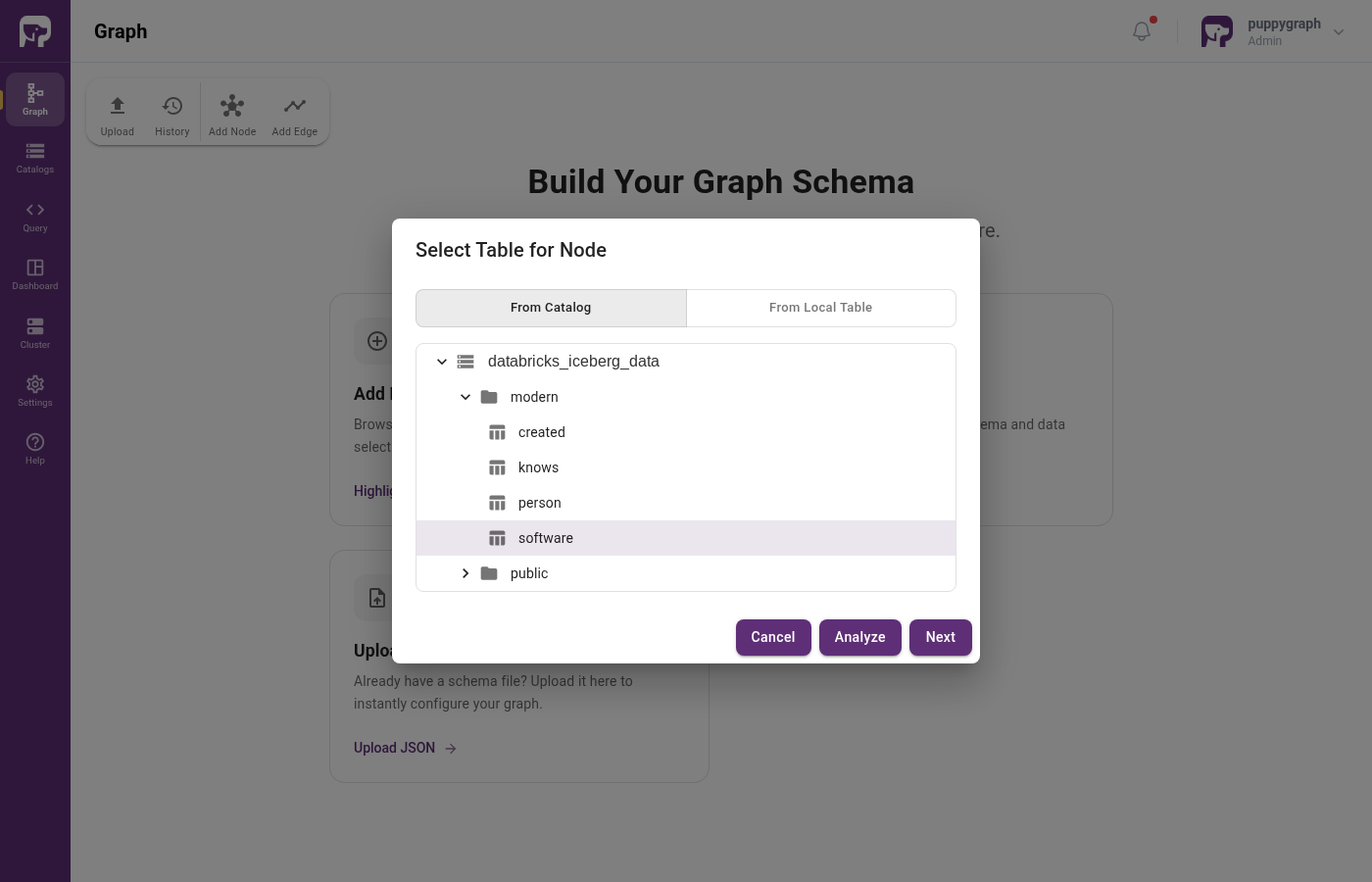 Select the software table for a node