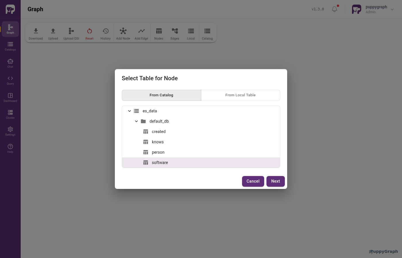 Select the software table for a node