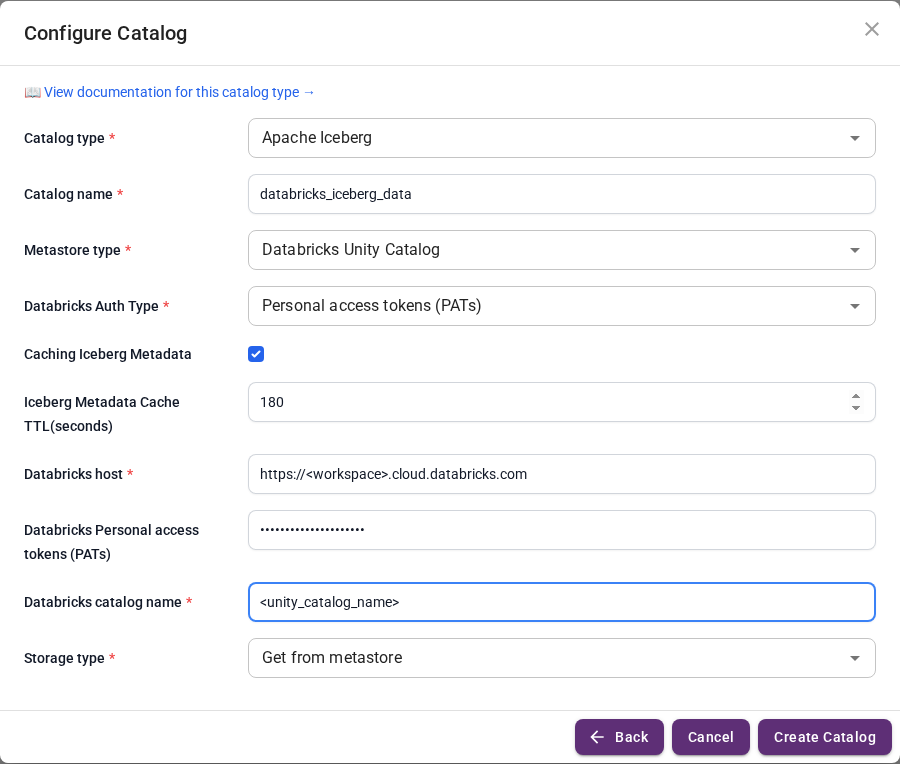 Databricks Iceberg catalog form