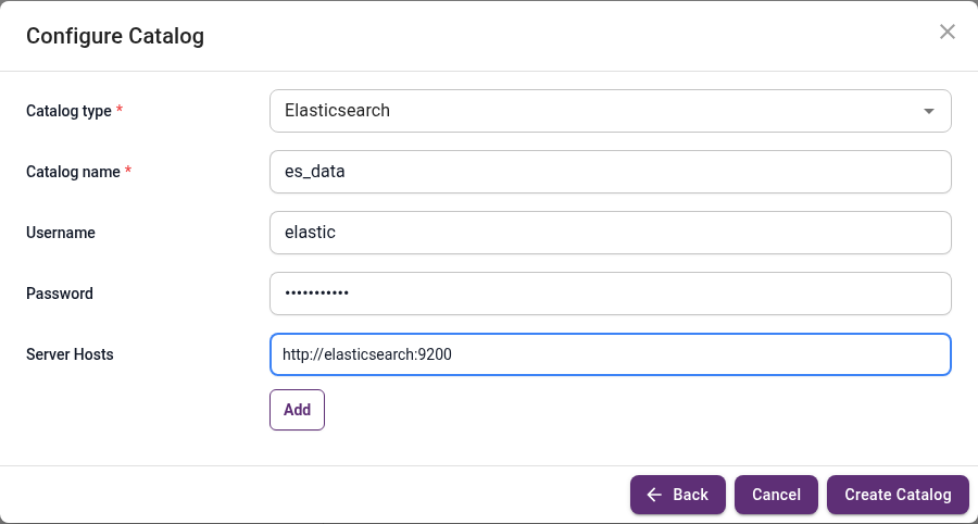 Elasticsearch catalog form