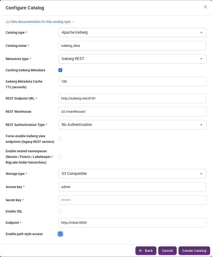 Iceberg REST catalog form