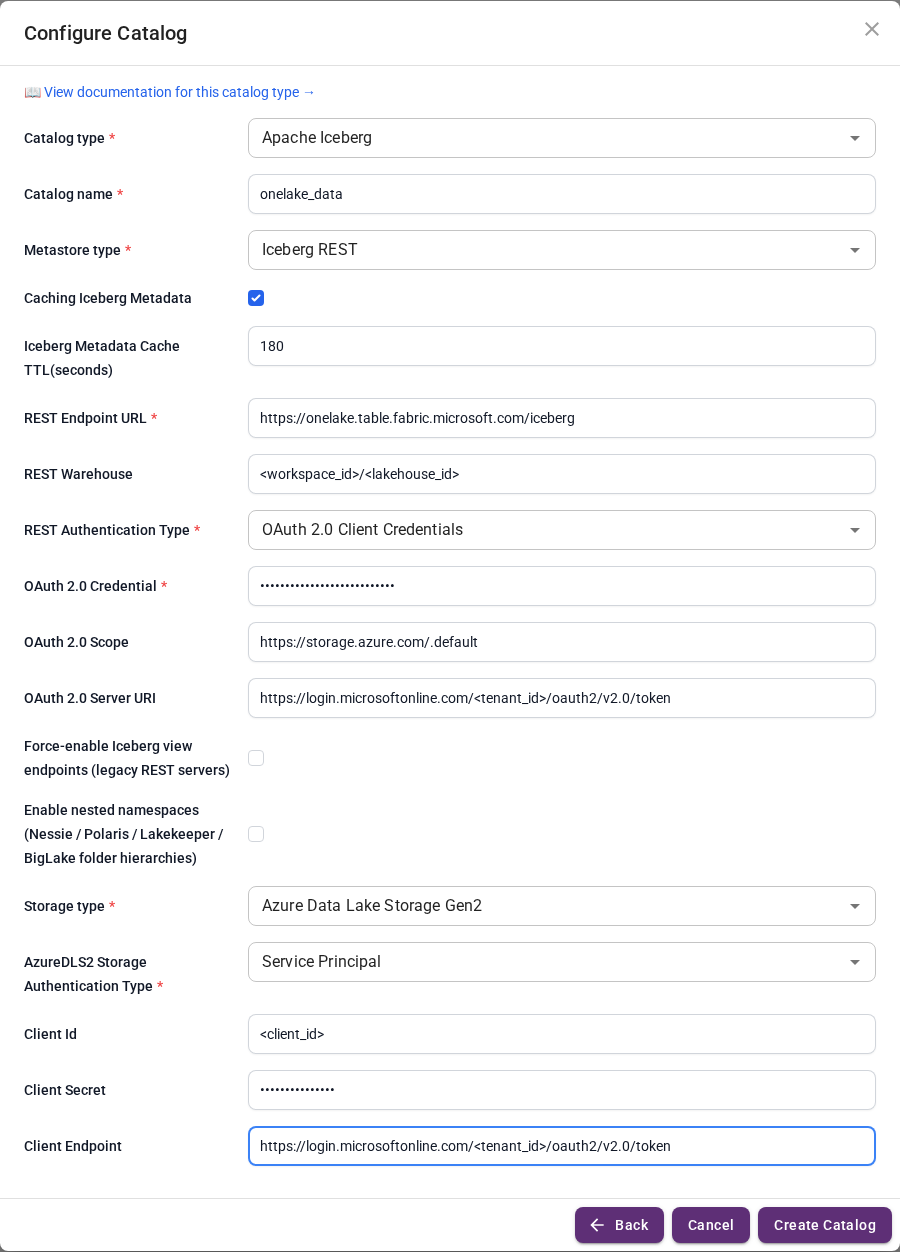 OneLake catalog form