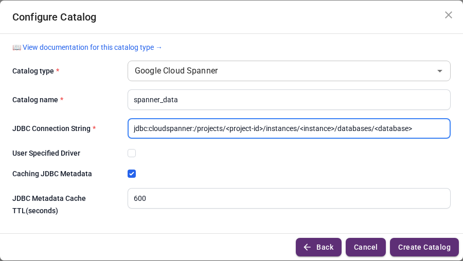 Spanner catalog form