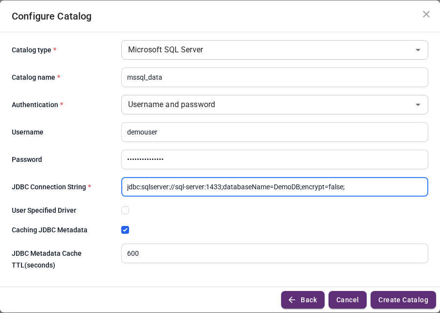 SQL Server catalog form