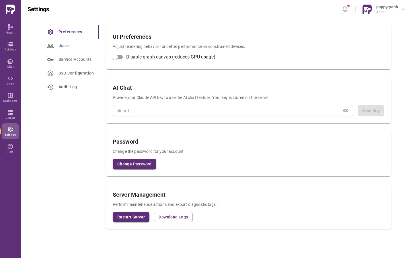 Settings page